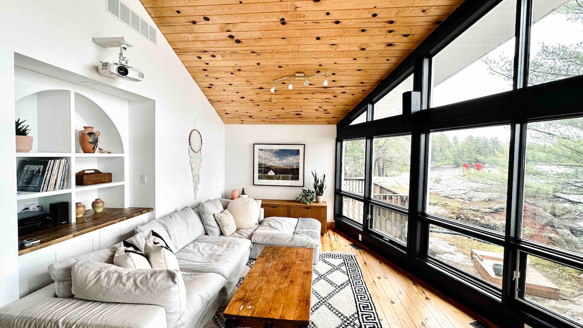 Property exterior with lake